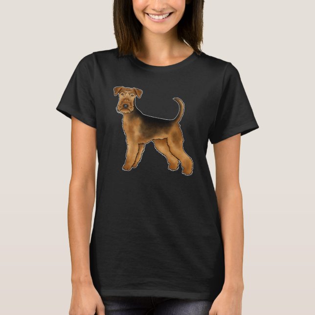 Airedale Terrier Hund Cute Tecknad hund Illustrati T Shirt (Framsida)