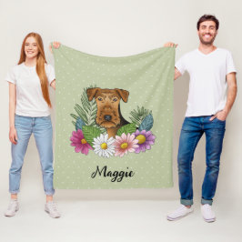 Airedale Terrier Hund Färgglada Blommor Och Namn Fleecefilt