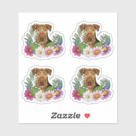 Airedale Terrier Hund Head Colorful Summer Flowers Klistermärken