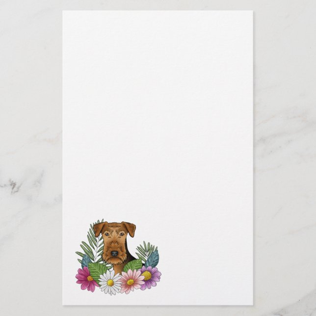 Airedale Terrier Hund Head och Colorful Wildblommo Brevpapper (Framsida)