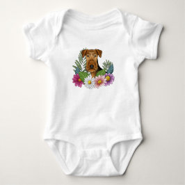 Airedale Terrier Hund Huvud Färgglada Vackra Blomm T Shirt