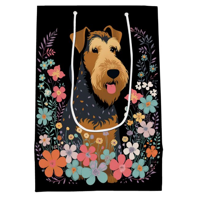Airedale Terrier-Hund i Blomsterträdgård Cute (Baksidan)