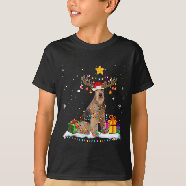 Airedale Terrier Hund jul jul Reindeer jul T Shirt (Framsida)