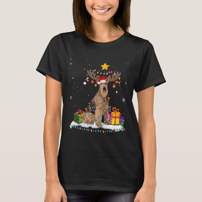 Airedale Terrier Hund jul jul Reindeer jul T Shirt (Framsida)