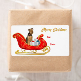 Airedale Terrier Hund jul Sleigh Gift Märkre Fraktsedel