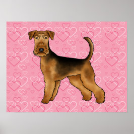 Airedale Terrier Hund Kärlek Med Rosa Hjärtmönster Poster