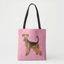 Airedale Terrier Hund Kärlek Med Rosa Hjärtmönster Tygkasse