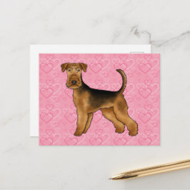 Airedale Terrier Hund Kärlek Med Rosa Hjärtmönster Vykort