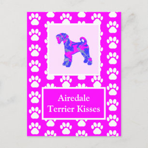 Airedale Terrier Hund Kisses Silhouette Cute P&B Vykort
