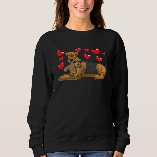 Airedale Terrier Hund med Mjukisdjur T Shirt (Framsida)