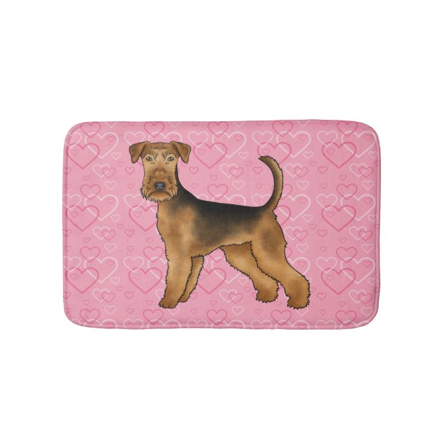 Airedale Terrier Hund med Rosa Heart Mönster Badrumsmatta (Framsidan)