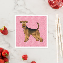 Airedale Terrier Hund med Rosa Heart Mönster Pappersservett