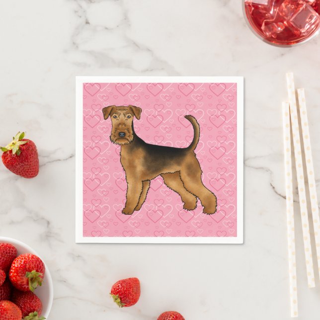 Airedale Terrier Hund med Rosa Heart Mönster Pappersservett (Insitu)