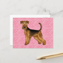 Airedale Terrier Hund med Rosa Heart Mönster