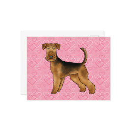 Airedale Terrier Hund med Rosa Heart Mönster Vykort