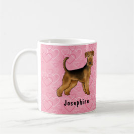 Airedale Terrier Hund Med Rosa Hjärtan Och Namn Kaffemugg