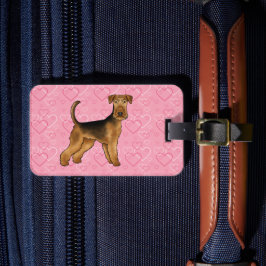 Airedale Terrier Hund Med Rosa Hjärtan Och Text Bagagebricka