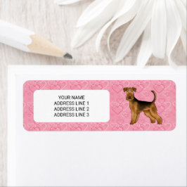 Airedale Terrier Hund Med Rosa Hjärtan Och Text Returadress Etikett