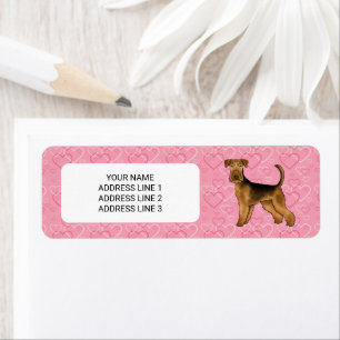 Airedale Terrier Hund Med Rosa Hjärtan Och Text Returadress Etikett