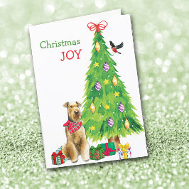 Airedale Terrier Hund och Julgran Helgkort