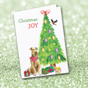 Airedale Terrier Hund och Julgran Helgkort