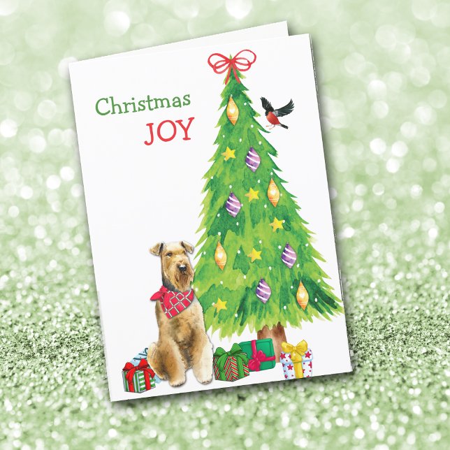 Airedale Terrier Hund och Julgran Helgkort (Skapare uppladdad)