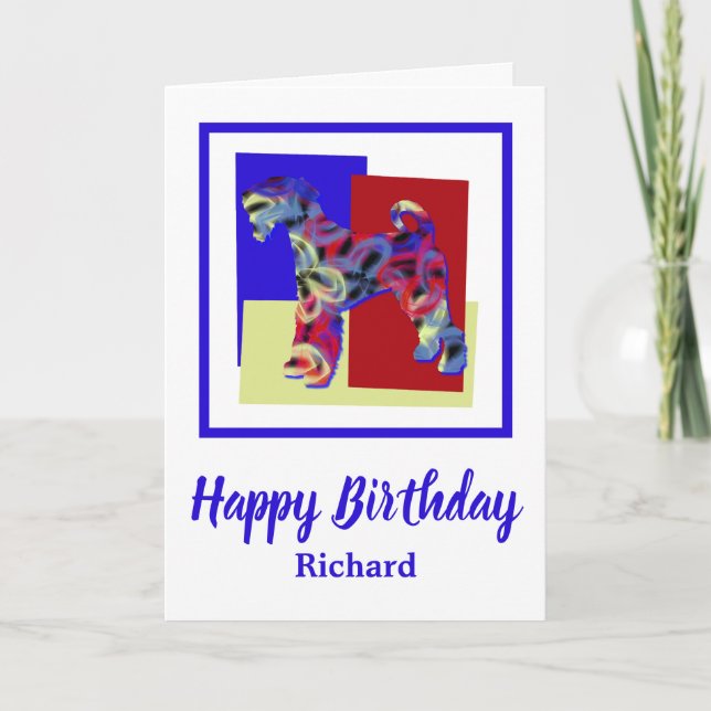 Airedale Terrier Hund Red Blue Gult Birthday Kort (Framsida)