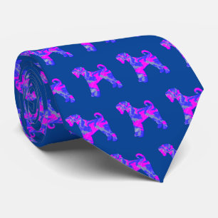 Airedale Terrier Hund Rosa & Blue Mörk blått Tie Slips