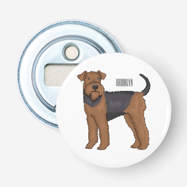 Airedale terrier hund serieillustration flasköppnare (Framsidan)