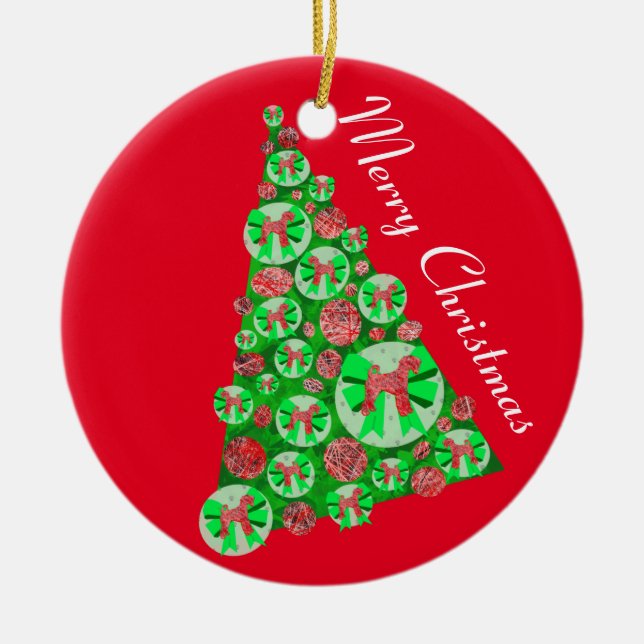 Airedale Terrier Hund Silhouette Julgran Red Julgransprydnad Keramik (Framsidan)