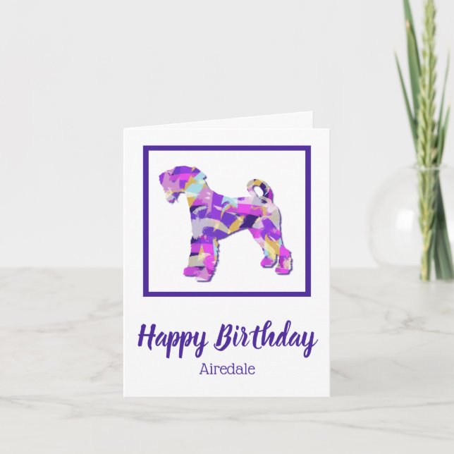 Airedale Terrier Hund Silhouette Lila Birthday Kort (Framsida)
