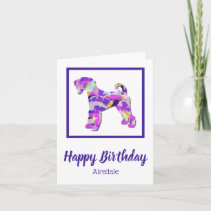 Airedale Terrier Hund Silhouette Lila Birthday Kort