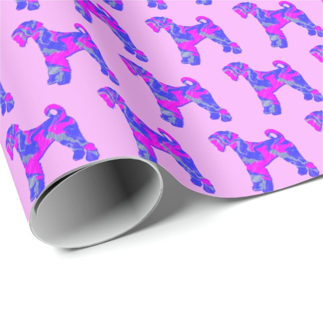 Airedale Terrier Hund Silhouette P&B Rosa Gift Presentpapper (Rullad Hörn)