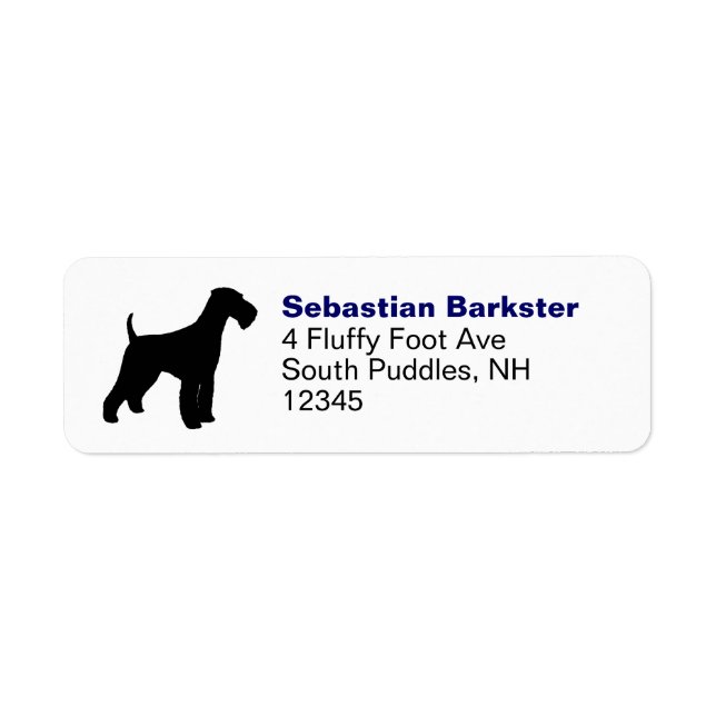 Airedale Terrier Hund Silhouette Returadress Etikett (Framsidan)