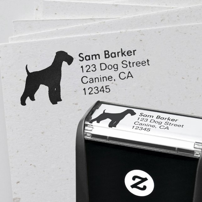 Airedale Terrier Hund Silhouette Returadress Självfärgande Stämpel (Skapare uppladdad)