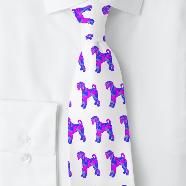 Airedale Terrier Hund Silhouette Rosa & Blue White Slips (Airedale Terrier dog silhouette pink and blue pattern white tie )