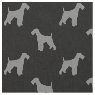 Airedale Terrier Hund Silhouettes Mönster Grått Tyg