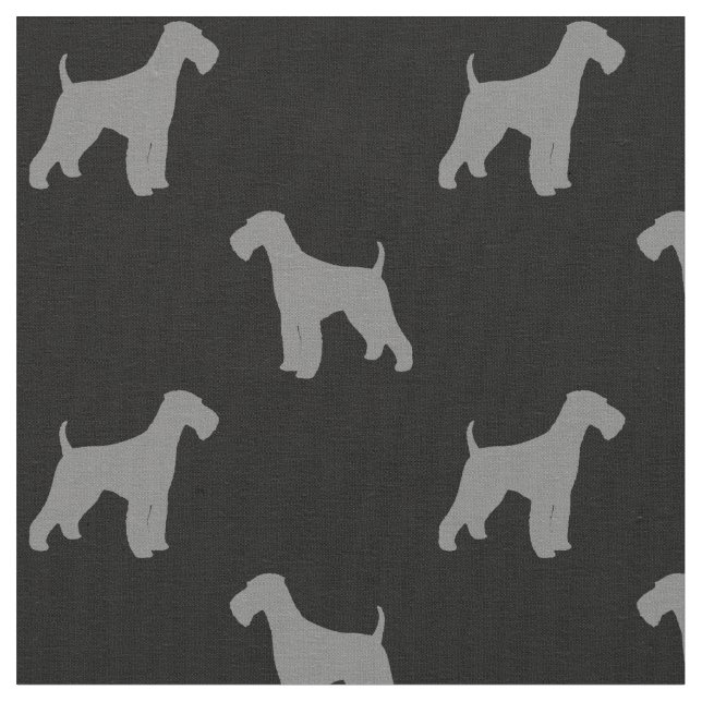 Airedale Terrier Hund Silhouettes Mönster Grått Tyg (Närbild)
