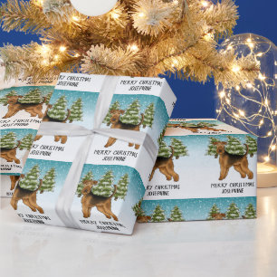Airedale Terrier Hund Snöig Vinter Skog Festlig Presentpapper