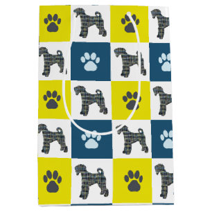 Airedale Terrier Hund & Tass Gult & Blue Grid Line