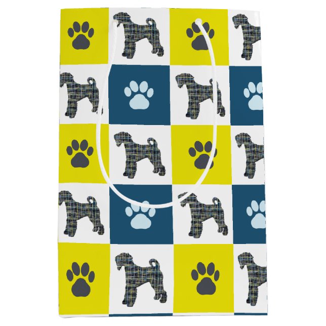 Airedale Terrier Hund & Tass Gult & Blue Grid Line (Framsidan)