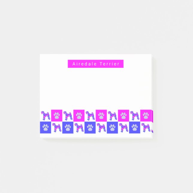 Airedale Terrier Hund & Tass Shock rosa & Blue Post-it Block (Framsida)