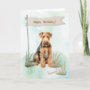 Airedale Terrier-Hund under födelsedagsskylt Kort