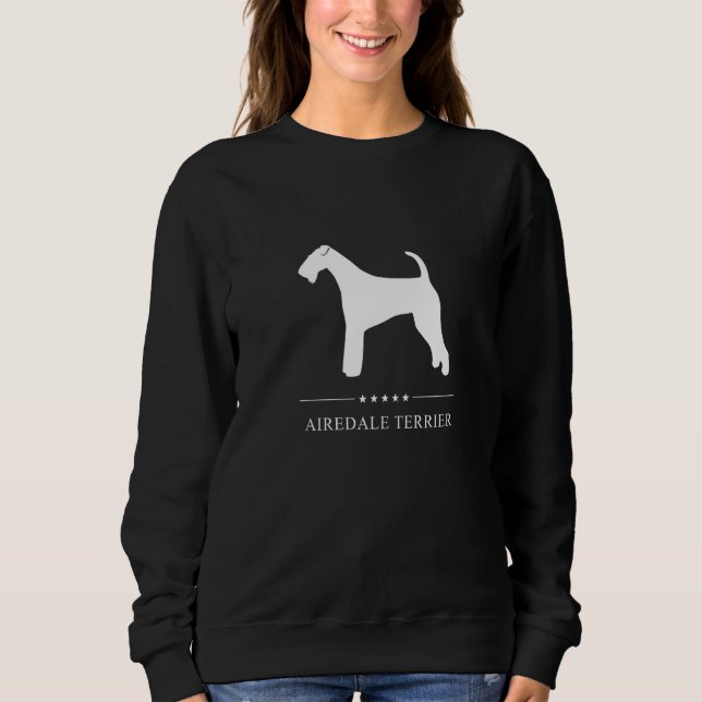 Airedale Terrier Hund Vit Silhuett T Shirt (Framsida)
