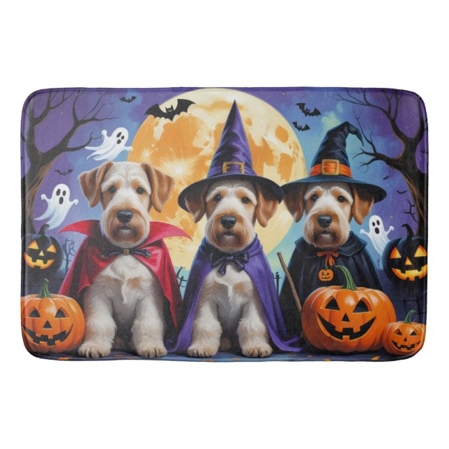 Airedale Terrier Hundar Pumpa Halloween Rolig Badrumsmatta (Framsidan)