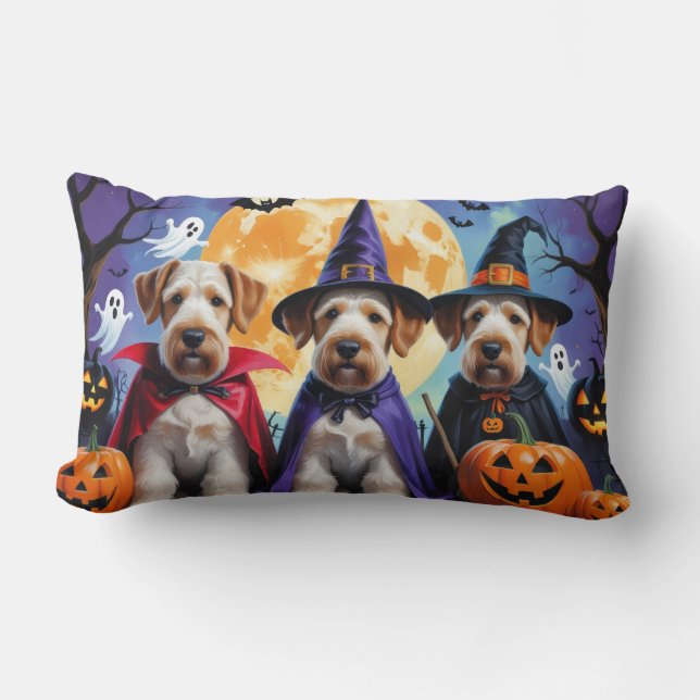 Airedale Terrier Hundar Pumpa Halloween Rolig Lumbarkudde (Framsida)
