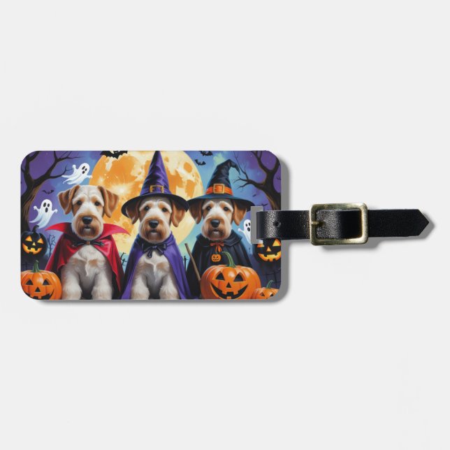 Airedale Terrier Hundar Pumpkin Halloween Funny Bagagebricka (Horisontell Framsida)