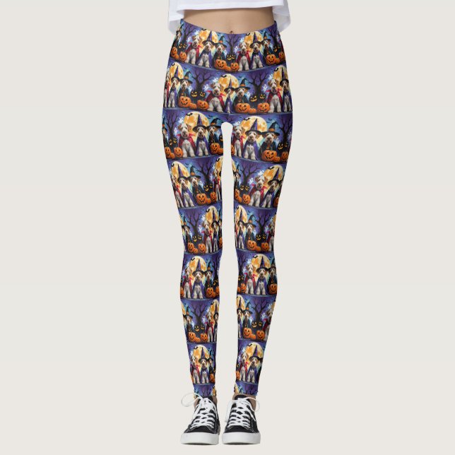 Airedale Terrier Hundar Pumpkin Halloween Rolig Leggings (Framsida)