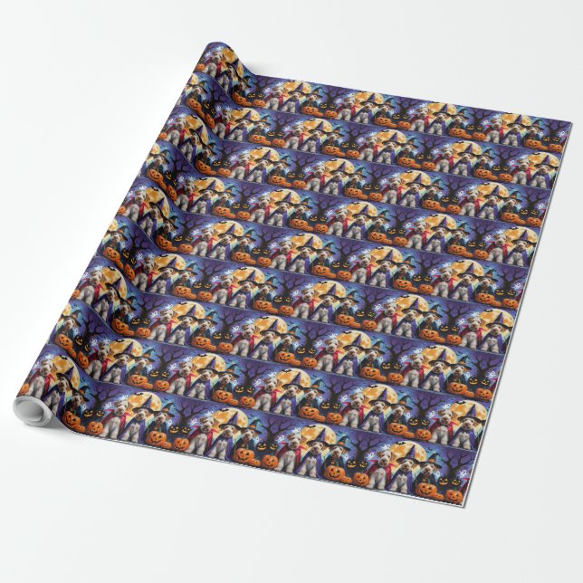 Airedale Terrier Hundar Pumpkin Halloween Rolig Presentpapper (Utrullad)