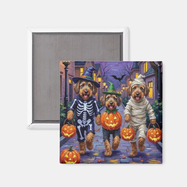 Airedale Terrier Hundar Trick-or-Treating Hallowee Magnet (Front/Back)